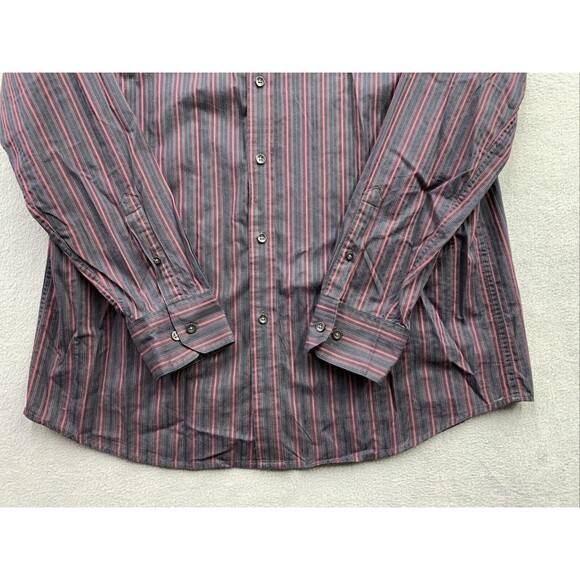 Axcess Button Up Shirt Mens Large Black Red Striped Classic Fit Long Sleeve - Picture 12 of 16